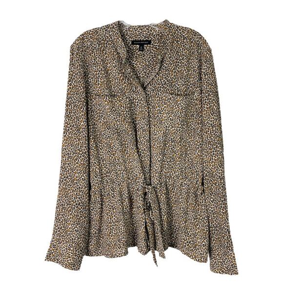 Banana Republic Tops - Banana Republic tan black animal print tie cinch button front top XL